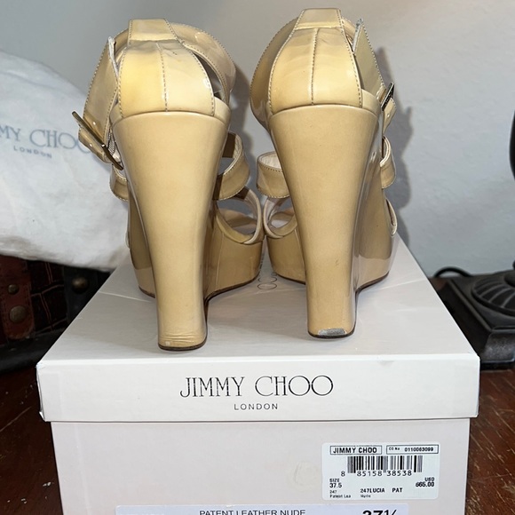 JIMMY CHOO Lucia Wedges with Box and Dust Bags | Nude | Size 37.5 - Picture 7 of 16